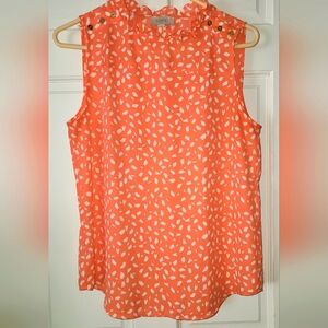 LOFT Coral Patterned Sleeveless Blouse